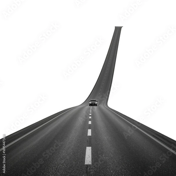 Fototapeta Highway rising upwards into the unknown against a stark black backdrop for a surreal driving