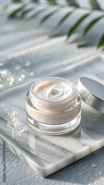 Fototapeta Minimal Eye Cream Shot. Eye cream tube on light gray texture with softly blurred edges—simple and elegant beauty ad.