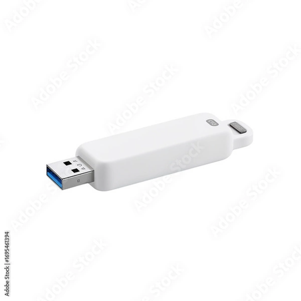 Fototapeta Sleek white usb flash drive against a contrasting dark backdrop showcases portable data storage