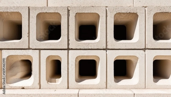 Fototapeta Light beige concrete blocks with square openings.