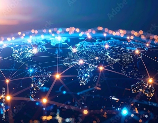 Fototapeta Global network connection world map technology internet communication