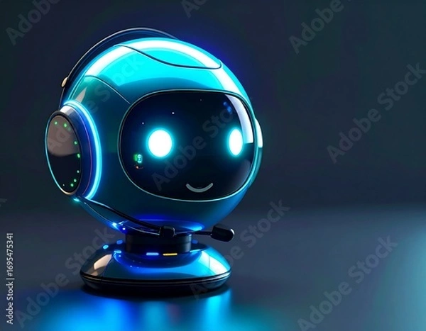 Fototapeta Cute ai robot assistant chatbot with headset for customer support help