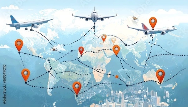Obraz Global air travel routes