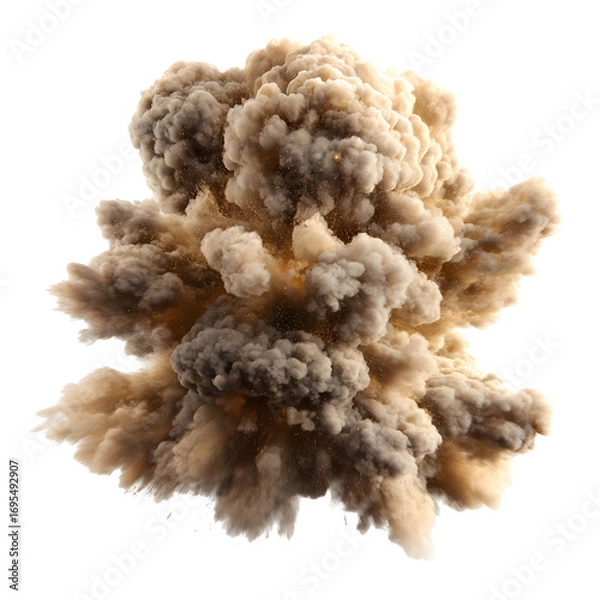 Fototapeta Dramatic cloud explosion with billowing smoke against a stark black backdrop