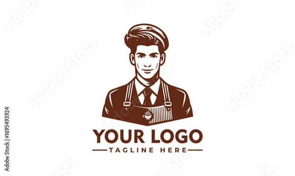 Fototapeta A stylized logo featuring a handsome man wearing a chef's hat and apron, ready for business.