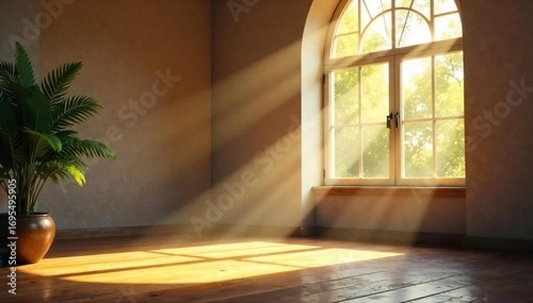 Fototapeta Serene indoor prayer space, sunlight streaming through a window illuminating a quiet sanctuary Perfect for themes of peace, spirituality, mindfulness, and faith , reflection, calm, god