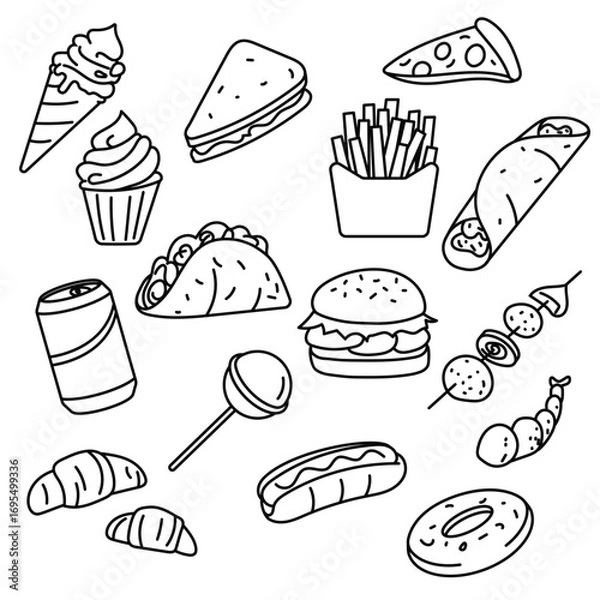 Fototapeta Minimalist Black and White Fast Food Set