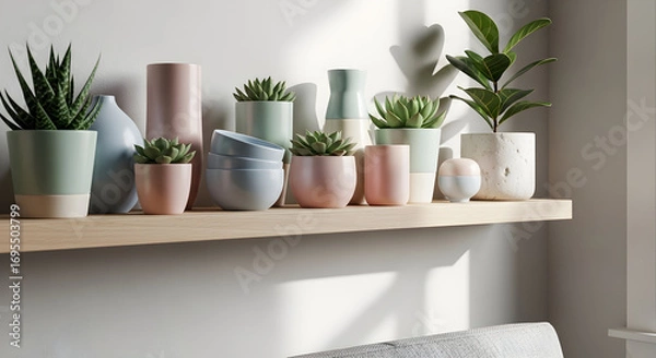 Fototapeta Stylish Plant Shelf Display Emphasizing Interior Decor with Minimalist Design Aesthetics