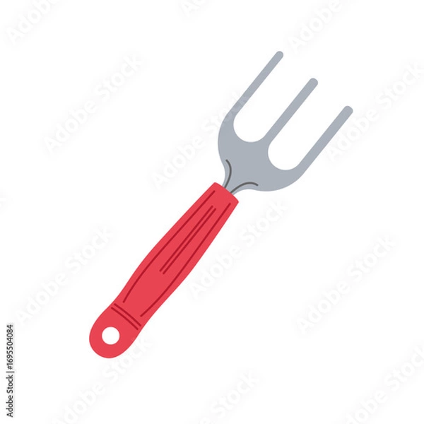 Fototapeta Garden hand fork with a red handle for planting and tilling soil in outdoor spaces