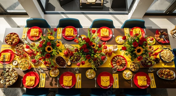 Fototapeta Sumptuous Banquet: A Vibrant Dining Scene with Abundance and Celebration