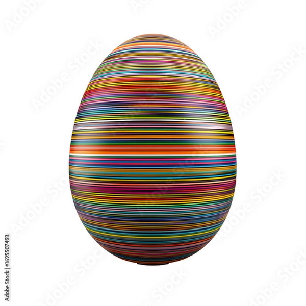 Fototapeta Striking multi-colored striped easter egg on a stark black backdrop exudes artistry