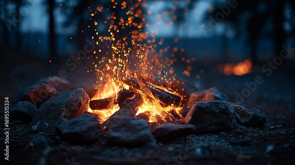 Fototapeta キャンプ場で焚火を焼く