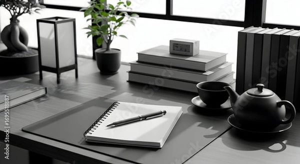 Fototapeta Workspace Still Life Depicting Serenity, Planning, and the Pursuit of Focus