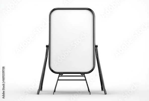 Fototapeta A-frame sign with black borders & legs on a white background. The board is blank and white