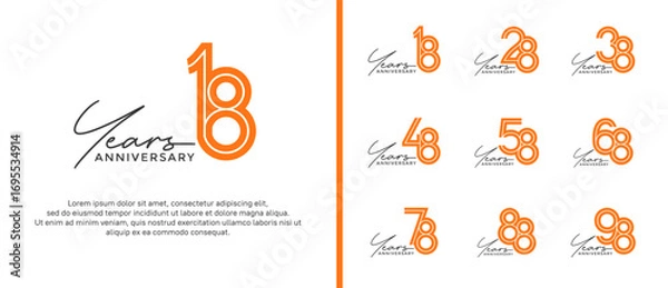 Fototapeta anniversary vector logo set, orange color with black handwriting can be use for celebration