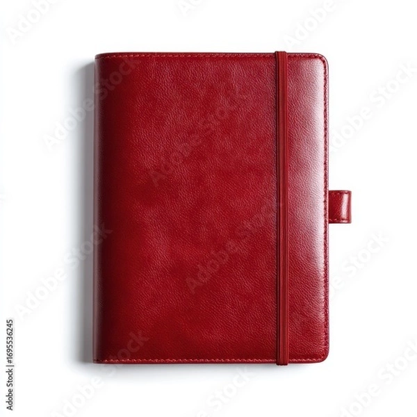 Fototapeta Elegant Red Leather Notebook with Soft Cover and Elastic Closure