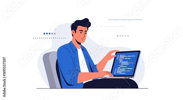 Fototapeta Illustrative Depiction of a Programmer Immersed in Computer Code Development Activities