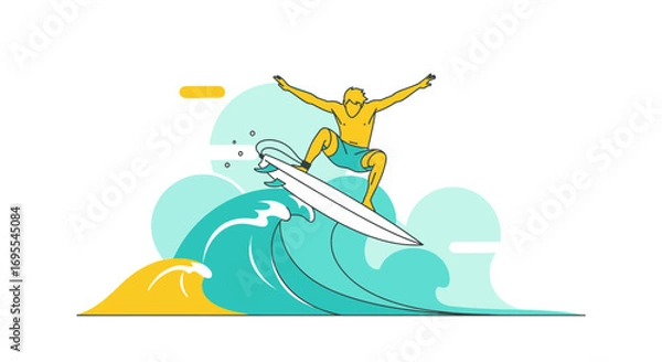 Fototapeta A Vector Illustration of a Surfer Riding a Wave in an Artistic Minimalist Style