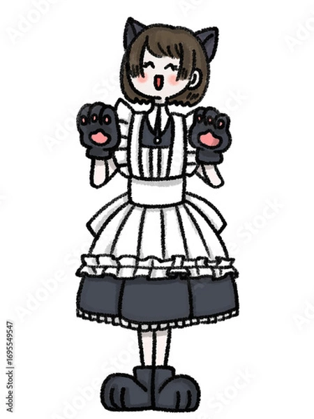 Obraz クレヨンで描いた猫耳メイドさんの手書きイラスト