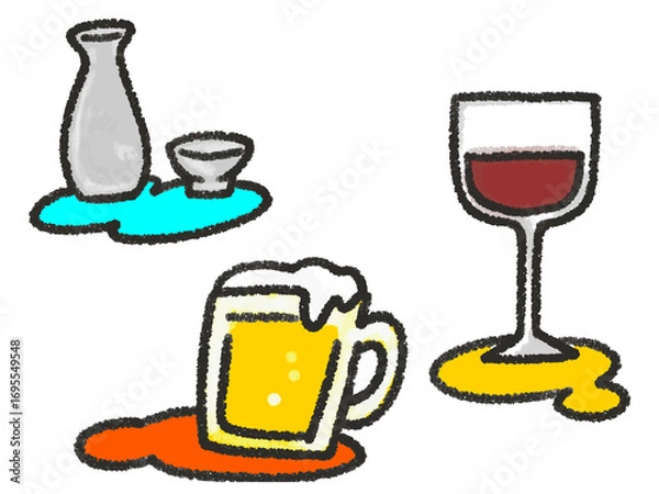 Obraz クレヨンで描いたお酒のいろいろイラスト