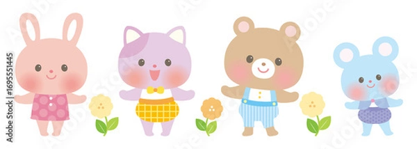 Fototapeta 保育・子供向け動物の仲間たち_うさぎ ねこ くま ねずみ