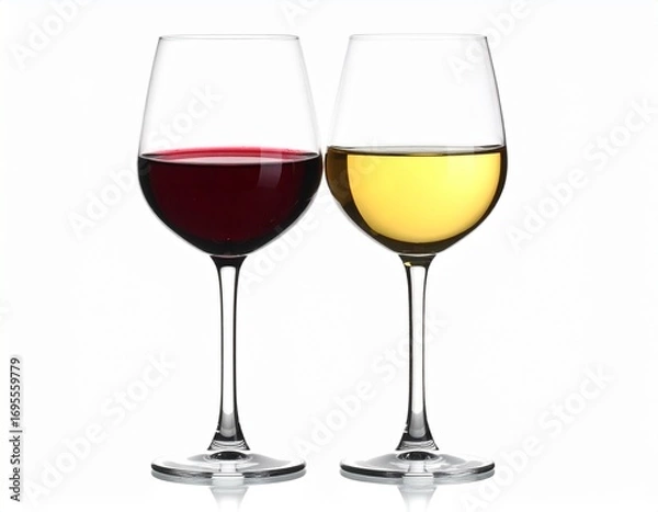 Fototapeta 白背景にグラスに入っている白ワインと赤ワイン