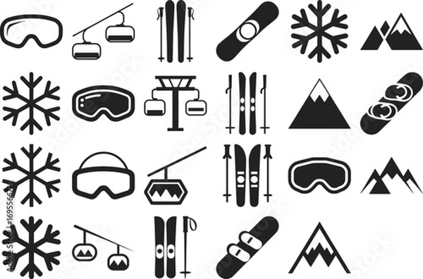 Obraz Dynamic winter sports icons for adventure, travel, and active life designs