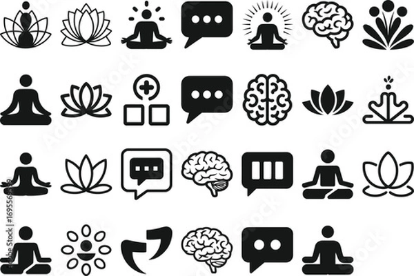 Obraz Calm meditation icons and brain symbols for wellness and mental health concepts