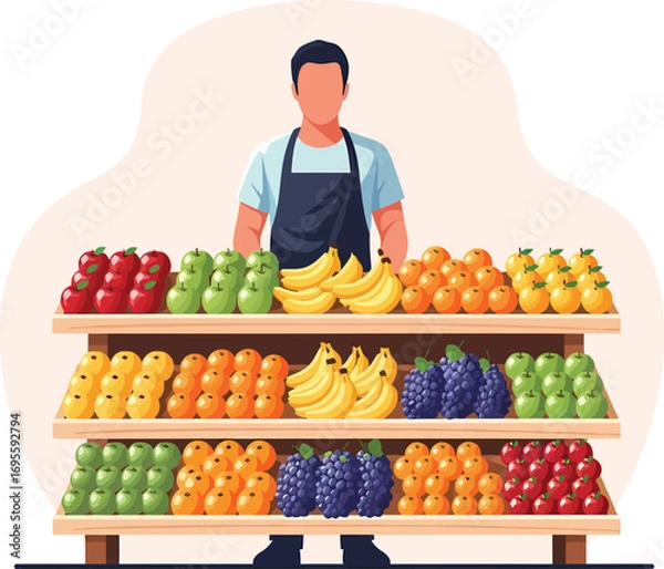 Fototapeta Fruit vendor with colorful produce display.