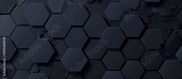 Fototapeta Abstract black hexagonal pattern with texture variations and subtle cracks, ideal for backgrounds