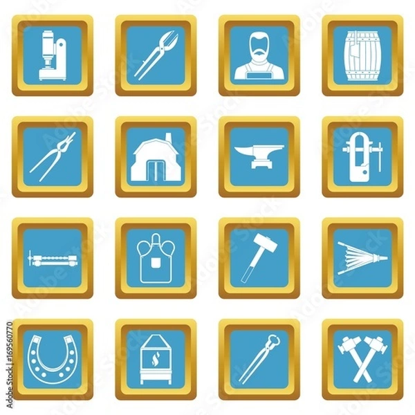Fototapeta Blacksmith icons azure