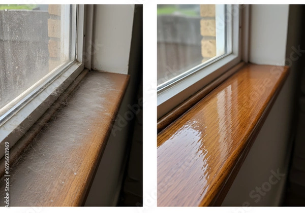 Fototapeta Window sill cleaning comparison