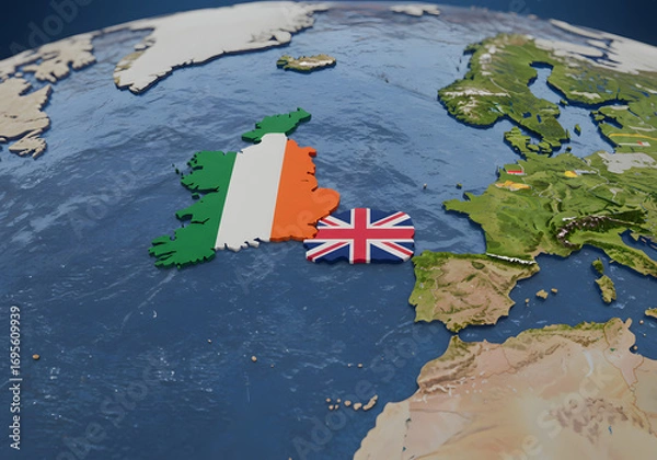 Fototapeta World map with irish and british flags