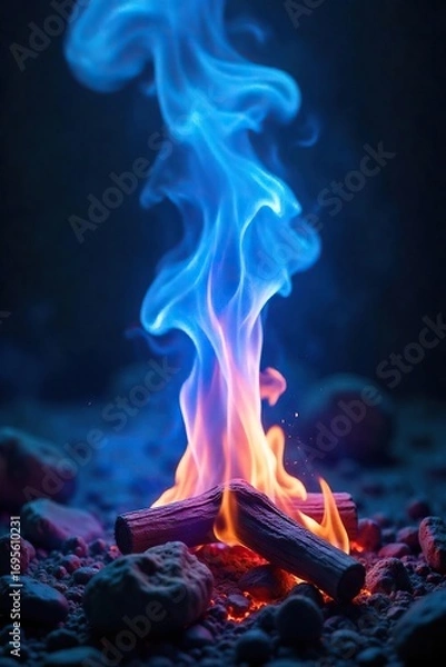 Obraz Ethereal, blue flames dance and flicker, consuming an unknown, mystical substance The scene is otherworldly, hinting at arcane energies and magical combustion , backdrop, ethereal, flammable
