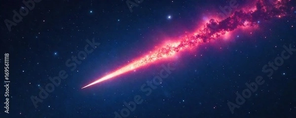 Obraz Spectacular view of a comet streaking across the night sky, leaving a vibrant trail of light Perfect for astronomy, space, and science projects , space, celestial, vibrant