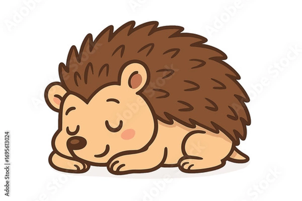 Obraz Cute cartoon hedgehog sleeping peacefully. Adorable kawaii character mascot resting. Sweet dream. Simple flat vector illustration design element. Isolated woodland animal for kids.