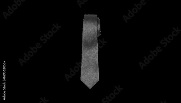 Obraz Elegant gray tie isolated on black background, perfect for formal occasions or adding a touch of sophistication