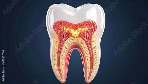 Fototapeta Cross section of a human molar tooth showing internal structure and pulp image