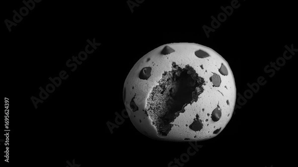 Obraz Closeup of a bitten chocolate chip cookie on a black background in monochrome style, studio shot