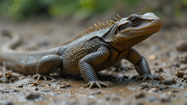 Obraz a salvator lizard wallowing in the mud
