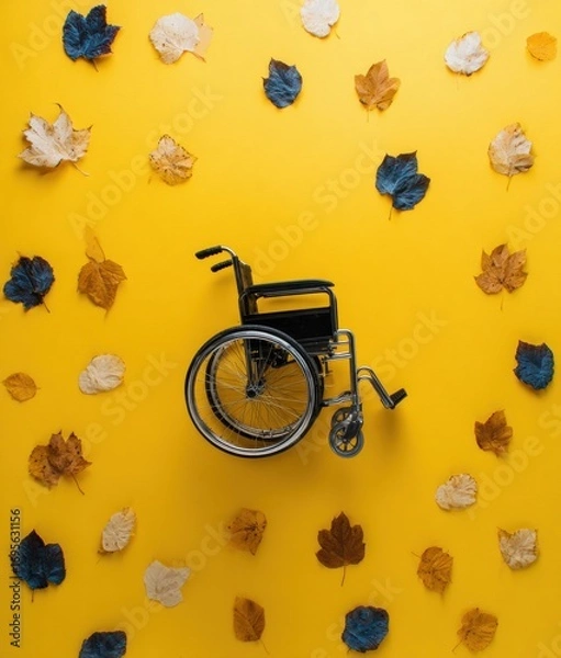 Fototapeta Modern Inclusive Accessibility Design with Wheelchair and Autumn Leaves Premium Universal Seasonal Concept for Social Media and Marketing Campaigns