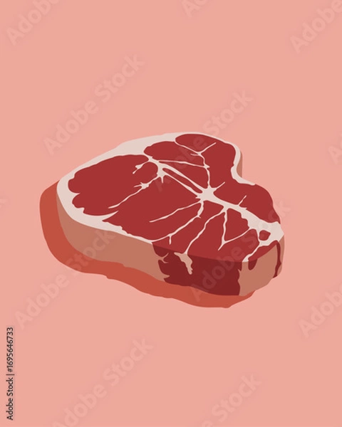 Fototapeta Flat vector of beef on soft pink background