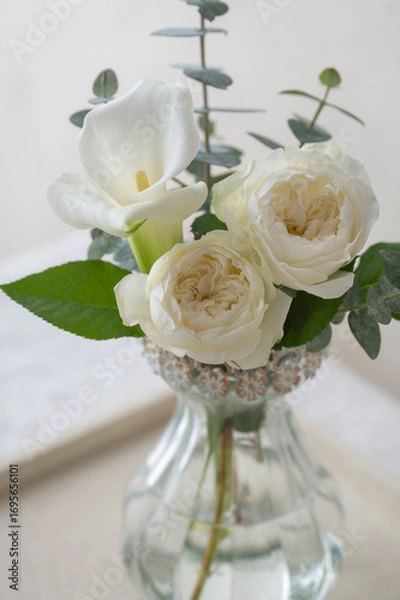 Obraz 白いバラとユーカリ 