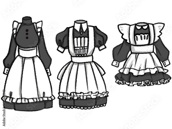 Obraz クレヨンで描いたメイド服のイラストセット