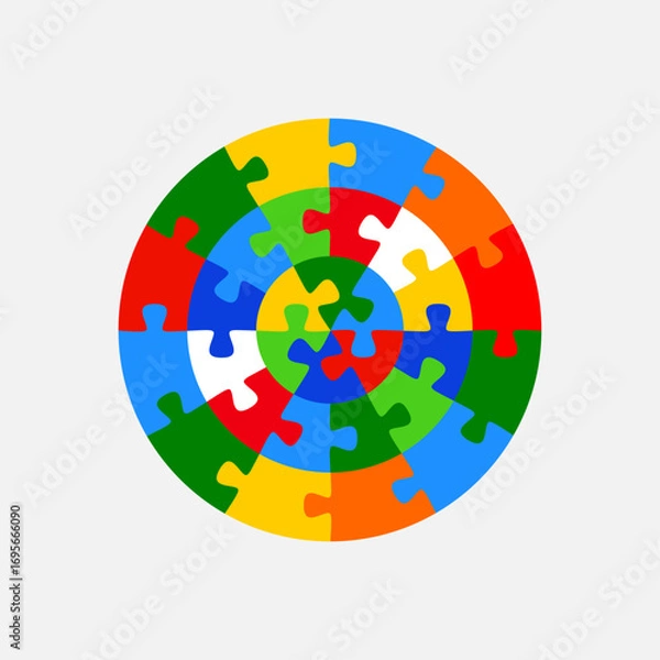 Fototapeta Concentric jigsaw puzzle circle. Colorful vector isolated on white background.	