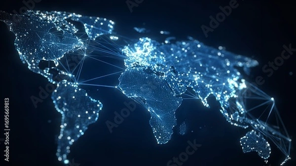 Fototapeta A Connected World: Digital Representation of Global Network, Innovation, and Communication Across Continents