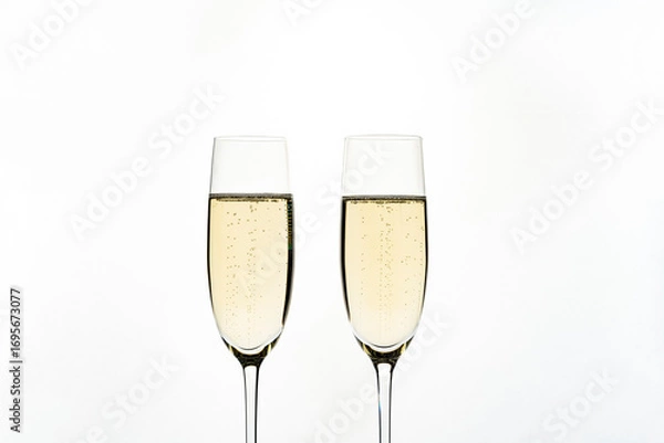 Fototapeta シャンパングラスにシャンパン 白バック