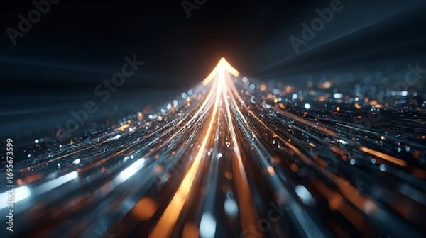 Fototapeta Abstract Forward Motion Blur with Glowing Arrowhead Shape Suggesting Growth
