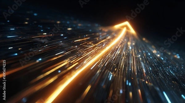 Fototapeta Golden Arrow Ascending Through Data Streams Represents Digital Progress and Technological Advancement Concept