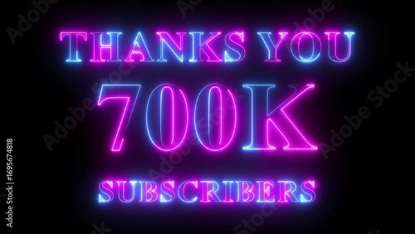Obraz Thank You 700k Subscribers neon text in pink and blue colors, social media celebration design, glowing milestone animation, digital follower achievement background